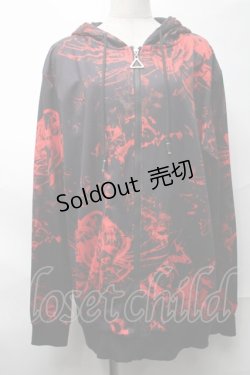 画像1: NieR Clothing / 転写ZIPパーカー  黒ｘ赤 S-25-08-28-021-PU-TO-HR-ZI