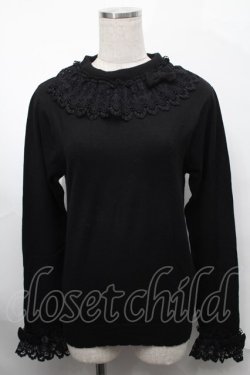 画像1: axes femme kawaii / レーシーフリルニットプル  黒 S-25-08-29-041-AX-TO-HR-ZS