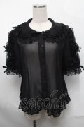 Angelic Pretty / 襟ロゴ刺繍袖フリルブラウス  黒 S-25-08-29-043-AP-BL-HR-ZS