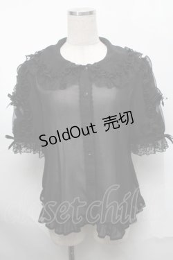 画像1: Angelic Pretty / 襟ロゴ刺繍袖フリルブラウス  黒 S-25-08-29-043-AP-BL-HR-ZS