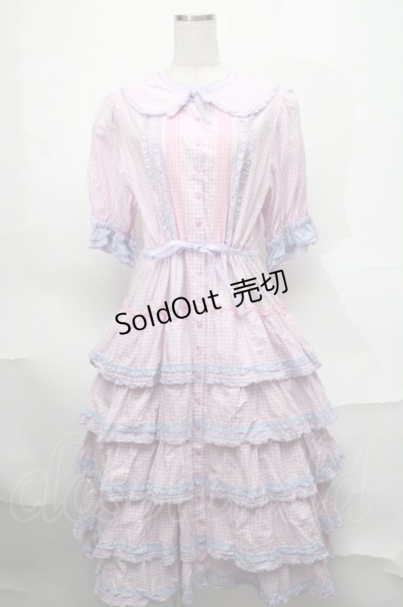 画像1: alcali / alcali × misako aoki/コットンギンガム前あきワンピース  白ｘピンクｘパープル S-25-08-29-048-LO-OP-HR-ZS (1)