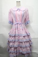 alcali / alcali × misako aoki/コットンギンガム前あきワンピース  白ｘピンクｘパープル S-25-08-29-048-LO-OP-HR-ZS