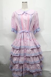 alcali / alcali × misako aoki/コットンギンガム前あきワンピース  白ｘピンクｘパープル S-25-08-29-048-LO-OP-HR-ZS