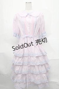 alcali / alcali × misako aoki/コットンギンガム前あきワンピース  白ｘピンクｘパープル S-25-08-29-048-LO-OP-HR-ZS