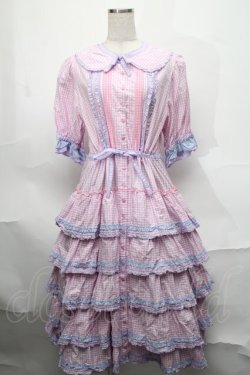 画像1: alcali / alcali × misako aoki/コットンギンガム前あきワンピース  白ｘピンクｘパープル S-25-08-29-048-LO-OP-HR-ZS