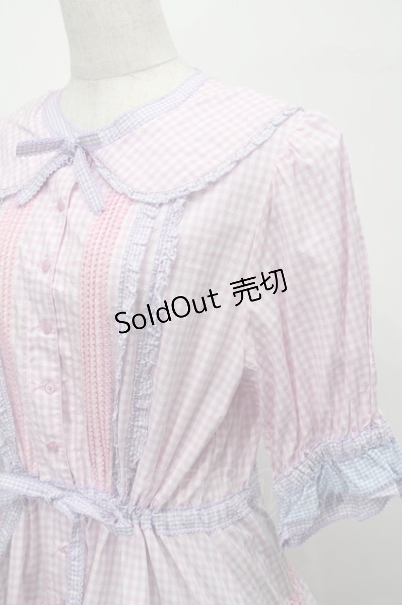 画像3: alcali / alcali × misako aoki/コットンギンガム前あきワンピース  白ｘピンクｘパープル S-25-08-29-048-LO-OP-HR-ZS (3)