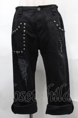 画像1: ALGONQUINS / スタッズＸプリントパンツ  黒 S-25-08-29-065-AL-PA-HR-ZS