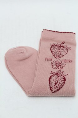 画像1: PINK HOUSE / いちごモチーフソックス  ピンク S-25-08-29-012-LO-ZA-HR-ZS