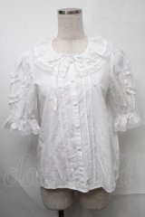 Chalmiere / ハートフリルパフ袖ブラウス  白 S-25-08-29-030-AX-BL-HR-ZS