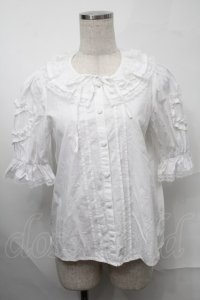 Chalmiere / ハートフリルパフ袖ブラウス  白 S-25-08-29-030-AX-BL-HR-ZS