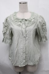 Chalmiere / ハートフリルパフ袖ブラウス  グリーン S-25-08-29-032-AX-BL-HR-ZS