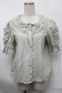 Chalmiere / ハートフリルパフ袖ブラウス  グリーン S-25-08-29-032-AX-BL-HR-ZS