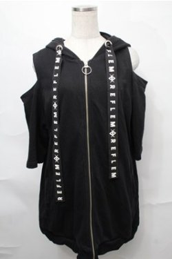 画像1: REFLEM / チェーン付きブロークンうさ耳半袖ジップアップパーカー  黒 S-25-08-31-039-PU-TO-AS-ZS