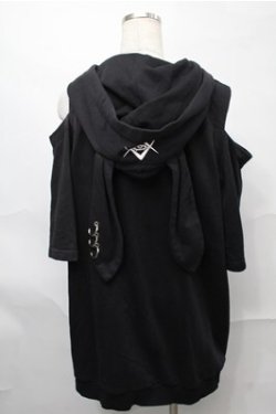 画像2: REFLEM / チェーン付きブロークンうさ耳半袖ジップアップパーカー  黒 S-25-08-31-039-PU-TO-AS-ZS