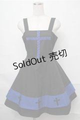 Moi-meme-Moitie / 十字架2段ジャンパースカート  黒ｘ青 S-25-08-31-049-MO-OP-AS-ZS