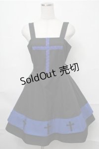 Moi-meme-Moitie / 十字架2段ジャンパースカート  黒ｘ青 S-25-08-31-049-MO-OP-AS-ZS