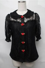 Ank Rouge / 巻きバラレースブラウス  黒 S-25-08-31-031-CA-TO-AS-ZT499