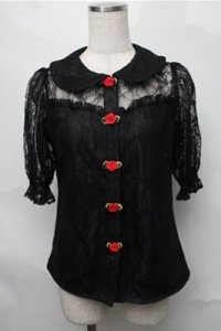 Ank Rouge / 巻きバラレースブラウス  黒 S-25-08-31-031-CA-TO-AS-ZT499