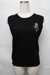 NieR Clothing / バラ刺 リブタンクトップ  黒 S-25-08-31-034-PU-TO-HR-ZY