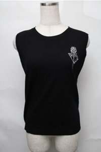 NieR Clothing / バラ刺 リブタンクトップ  黒 S-25-08-31-034-PU-TO-HR-ZY