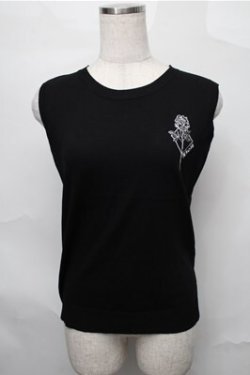 画像1: NieR Clothing / バラ刺 リブタンクトップ  黒 S-25-08-31-034-PU-TO-HR-ZS