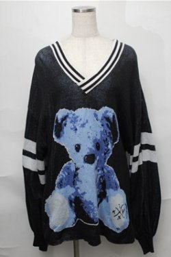 画像1: TRAVAS TOKYO / くまジャガードバルーンチルデンニットプルオーバー  黒 S-25-08-31-035-PU-TO-AS-ZS