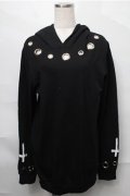 NieR Clothing / クロスプリントホールパーカー  黒 S-25-08-31-036-PU-TO-HR-ZS