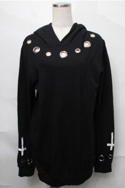 画像1: NieR Clothing / クロスプリントホールパーカー  黒 S-25-08-31-036-PU-TO-HR-ZS