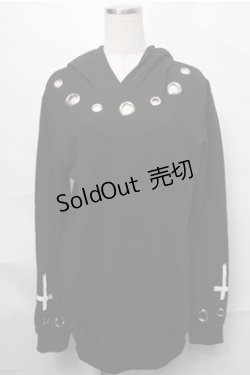 画像1: NieR Clothing / クロスプリントホールパーカー  黒 S-25-08-31-036-PU-TO-HR-ZY