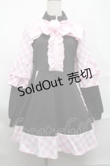 Jamieエーエヌケー / ブロックチェックフリルジャージワンピース  黒ｘピンク S-25-09-01-047-PU-OP-HR-ZS