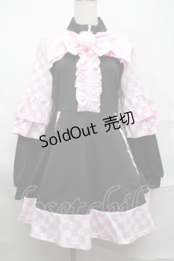 画像1: Jamieエーエヌケー / ブロックチェックフリルジャージワンピース  黒ｘピンク S-25-09-01-047-PU-OP-HR-ZS