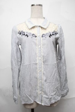 画像1: axes femme /花刺繍ストライプブラウス  グレー S-25-09-01-010-AX-BL-ET-ZS