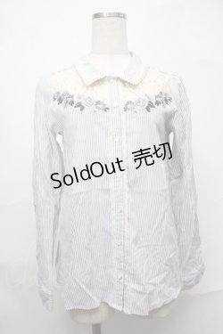 画像1: axes femme /花刺繍ストライプブラウス  グレー S-25-09-01-010-AX-BL-ET-ZS