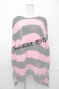 画像1: REFLEM / ダメージボーダーニット  黒ｘピンク S-25-09-01-017-PU-TO-HR-ZS