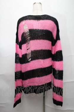 画像2: REFLEM / ダメージボーダーニット  黒ｘピンク S-25-09-01-017-PU-TO-HR-ZS