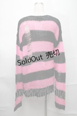画像2: REFLEM / ダメージボーダーニット  黒ｘピンク S-25-09-01-017-PU-TO-HR-ZS