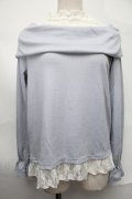 axes femme / レース切替オフショル風テレコカットソー  サックス S-25-09-02-041-AX-TO-AS-ZS