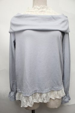 画像1: axes femme / レース切替オフショル風テレコカットソー  サックス S-25-09-02-041-AX-TO-AS-ZS