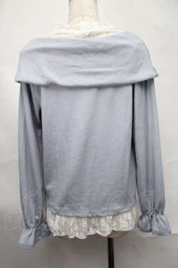画像2: axes femme / レース切替オフショル風テレコカットソー  サックス S-25-09-02-041-AX-TO-AS-ZS