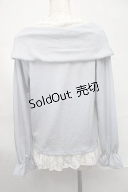 画像2: axes femme / レース切替オフショル風テレコカットソー  サックス S-25-09-02-041-AX-TO-AS-ZS