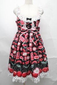 Angelic Pretty / Cherry Jam Labelジャンパースカート  黒 S-25-09-02-053-AP-OP-HR-ZT489