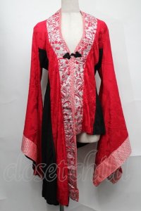 Qutie Frash / アシメ着物カーデ  赤 S-25-09-02-055-QU-JA-HR-ZS