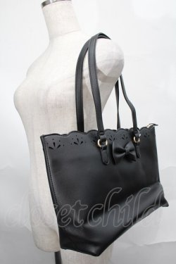 画像2: m petit by misako / AMスカラップトートバッグ  黒 S-25-09-02-037-LO-BG-AS-ZS