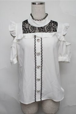 画像1: Ank Rouge / レース切り替えブラウス  白ｘ黒 S-25-09-03-036-CA-BL-AS-ZS