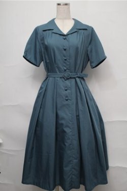 画像1: F&A / 縫いとめタック開衿シャツワンピース  ブルーグリーン S-25-09-03-057-LO-OP-HR-ZS
