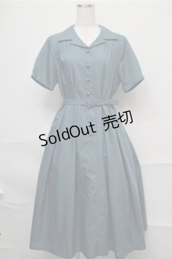 画像1: F&A / 縫いとめタック開衿シャツワンピース  ブルーグリーン S-25-09-03-057-LO-OP-HR-ZS