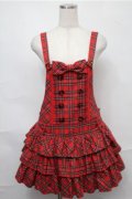 Angelic Pretty / スクールタータン3段フリルサロペット  赤 S-25-09-03-060-AP-OP-AS-ZS