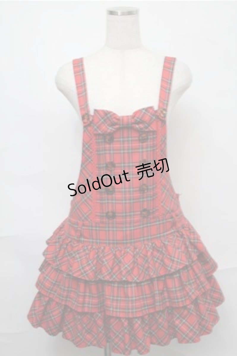画像1: Angelic Pretty / スクールタータン3段フリルサロペット  赤 S-25-09-03-060-AP-OP-AS-ZS (1)