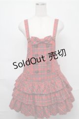 Angelic Pretty / スクールタータン3段フリルサロペット  赤 S-25-09-03-060-AP-OP-AS-ZS