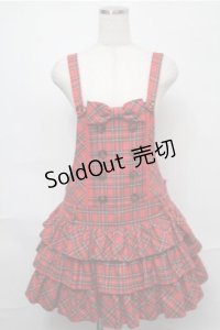Angelic Pretty / スクールタータン3段フリルサロペット  赤 S-25-09-03-060-AP-OP-AS-ZS
